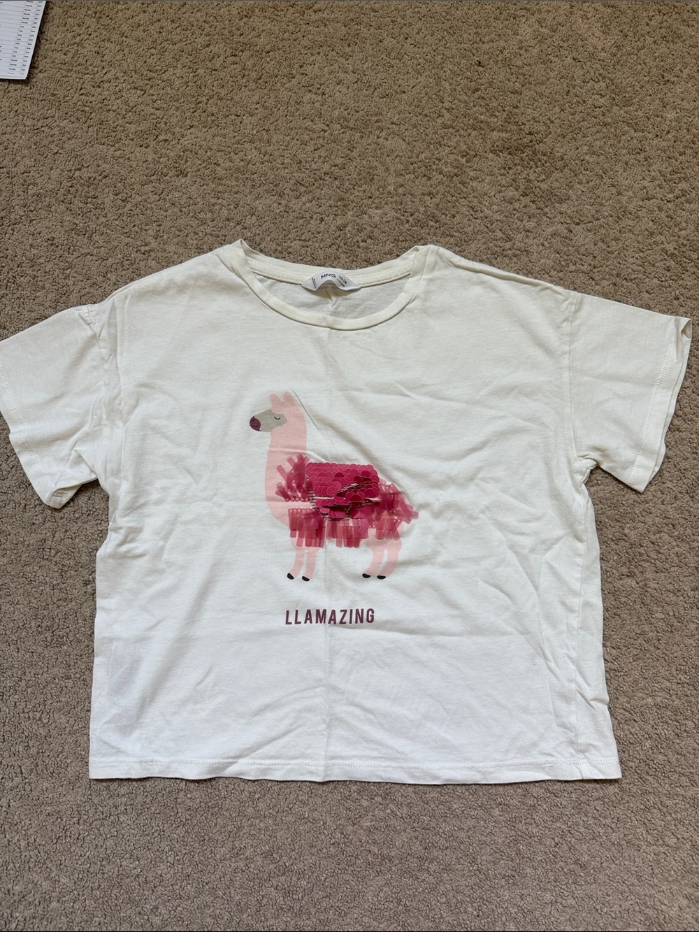 Mango White Tee with Pink Llama Graphic